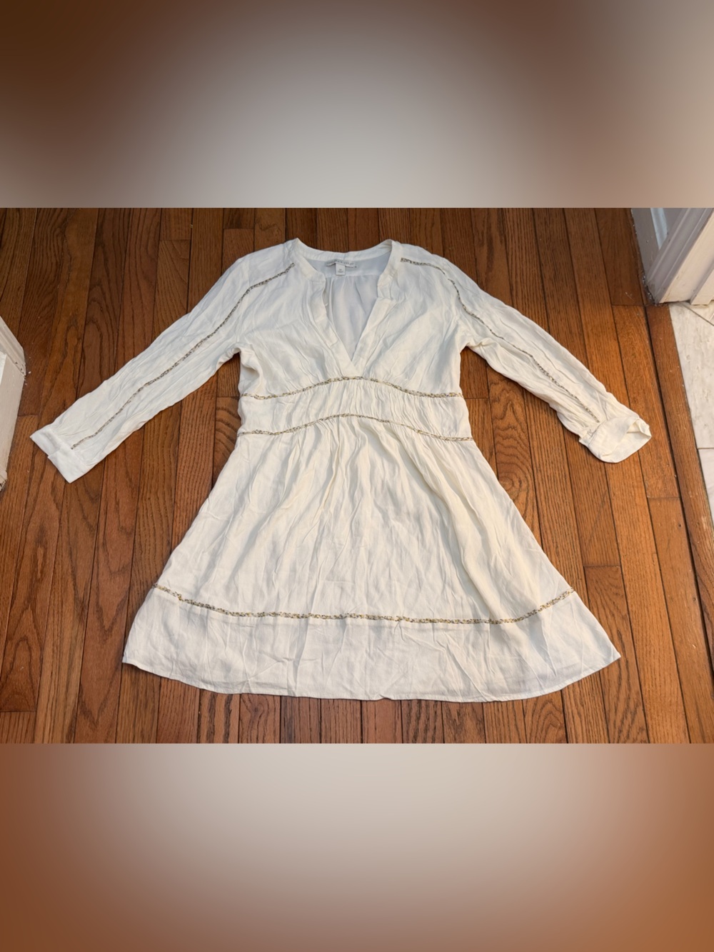 Chelsea & Violet White V-Neck Tiered Blouse with  Trim